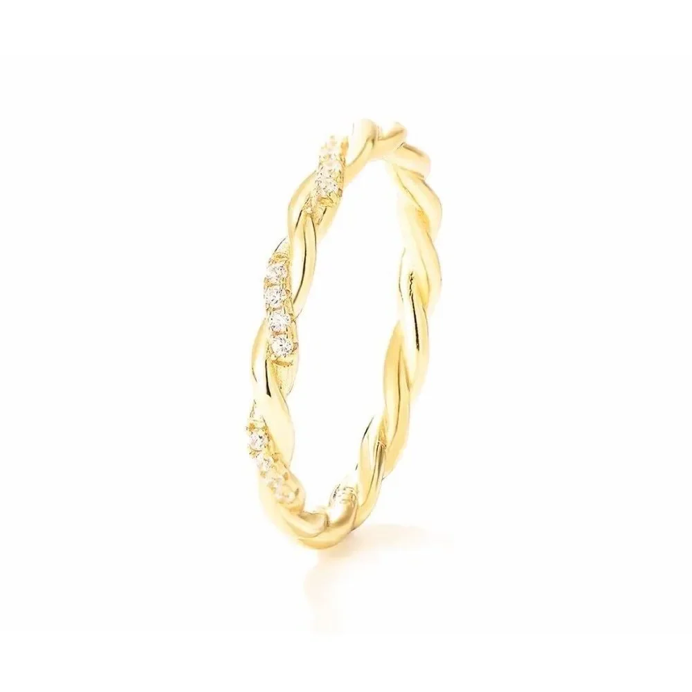NEW 14k Gold Plated S925‎ Simulated Diamond Eternity Stacking Band Ring, Size 7